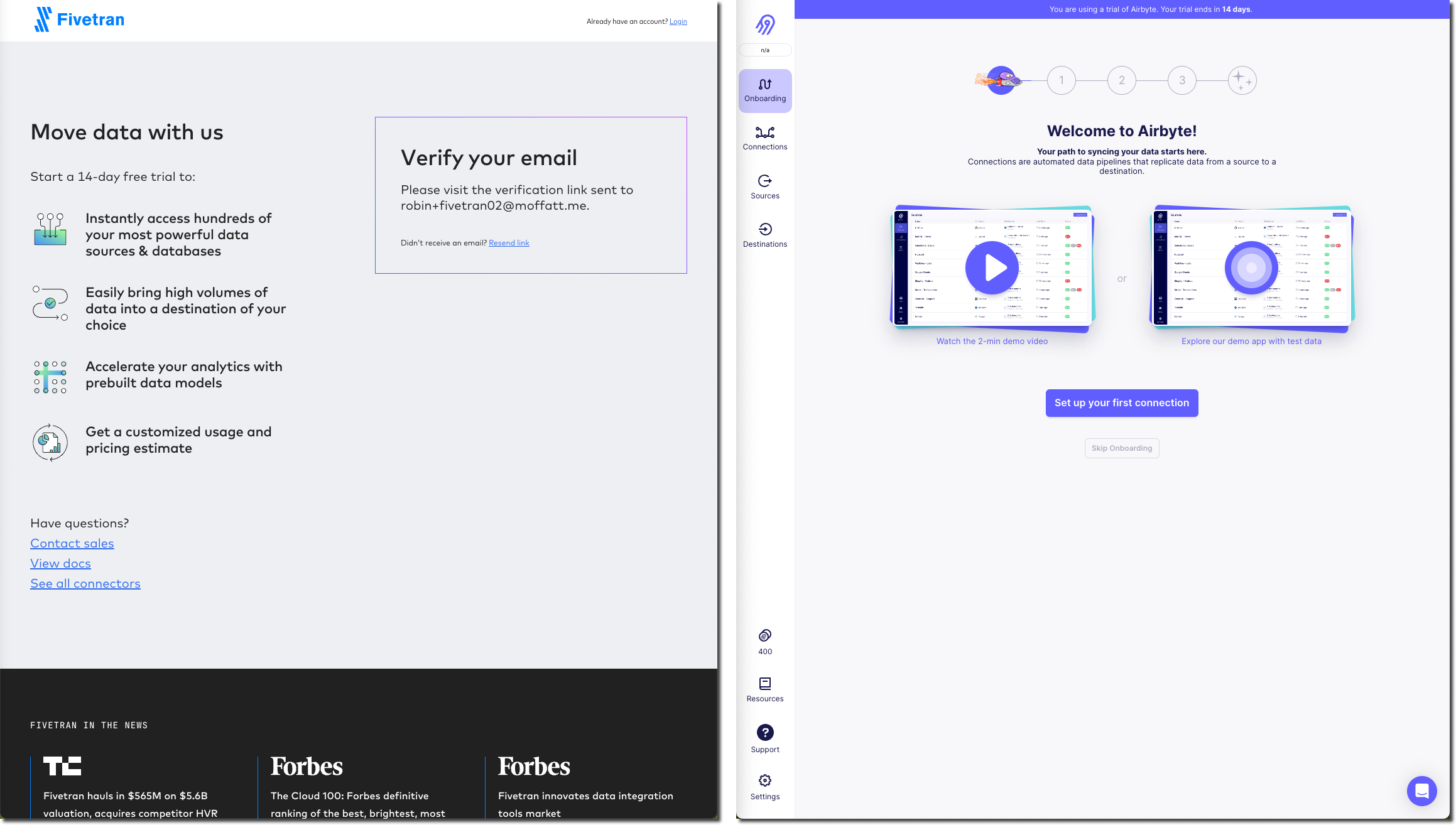 Fivetran and Airbyte - signup forms pt 2